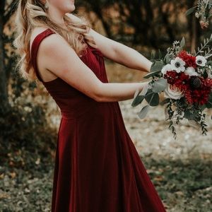 Cross halter maroon bridesmaid dress